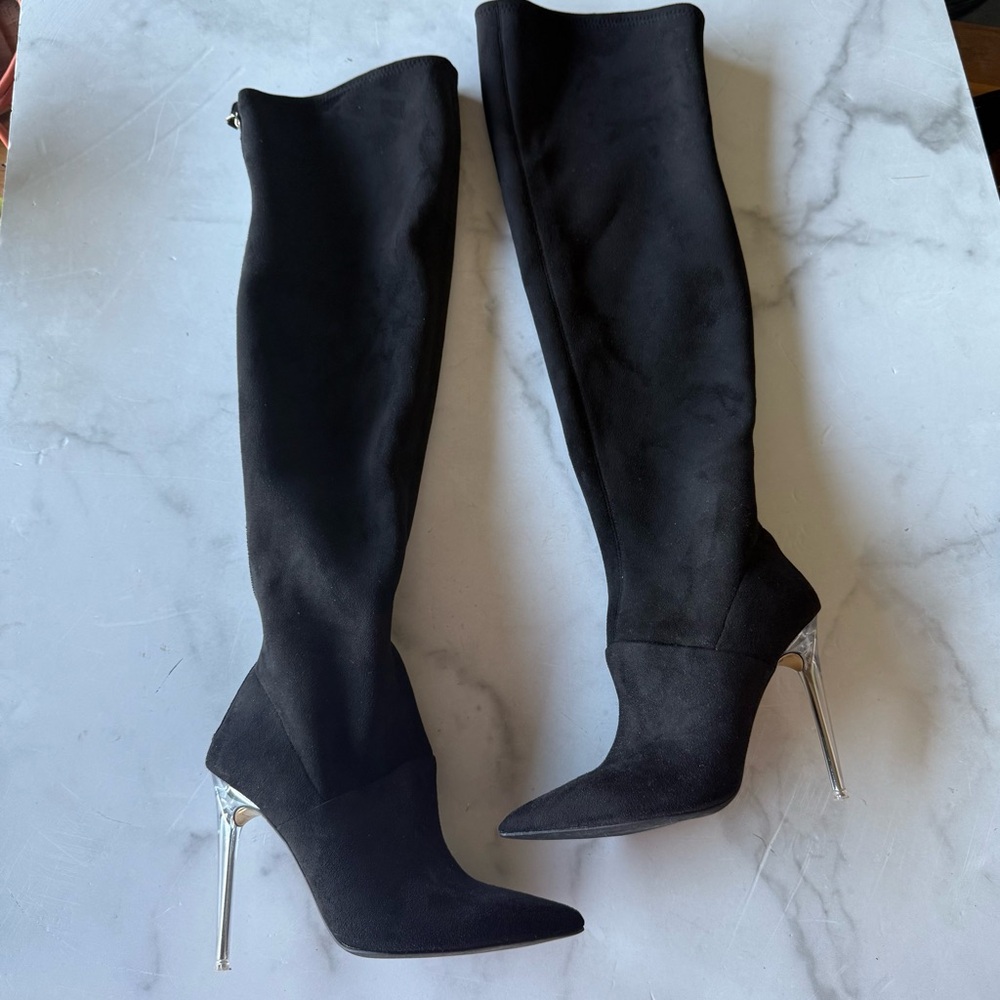 Jennifer Lopez JLO Black Azzala Over The Knee Boots Womens 6.5 Clear High Heel